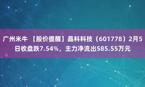 广州米牛 【股价提醒】晶科科技（601778）2月5日收盘跌7.54%，主力净流出585.55万元